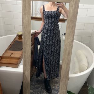 LuLus black floral maxi dress with square neckline